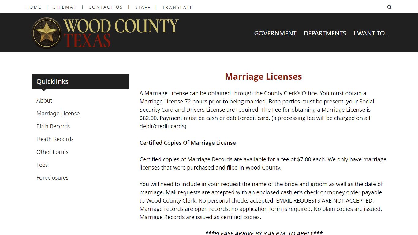 Marriage Licenses - Wood County, Texas